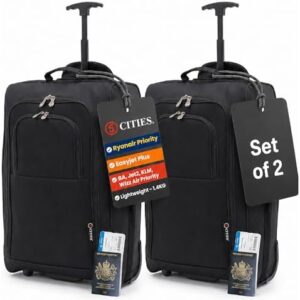 5 Cities The Valencia Collection Hand Luggage, 42 Liters, Plain Black Set of 2