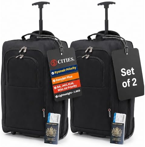 5 Cities The Valencia Collection Hand Luggage, 42 Liters, Plain Black Set of 2