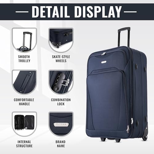 FLYMAX 29" Large Suitcase Lightweight Luggage Expandable Hold Check in Travel Bag on Wheels Black 90L - Image 7