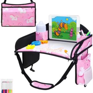 Kids Travel Tray, Travel Tray for Kids Car Seat, Toddler Car Seat Lap Tray, Carseat Tray for Kids Travel, Carseat Table Tray for Kids Travel Activities (Pink)