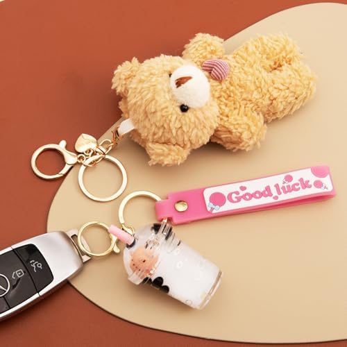 Cute Keychain Kawaii Boba Liquid Bear Keychain Cat Key Chain Backpack Charm Women Men Girl Boy Kid Teens Daughter - Image 5