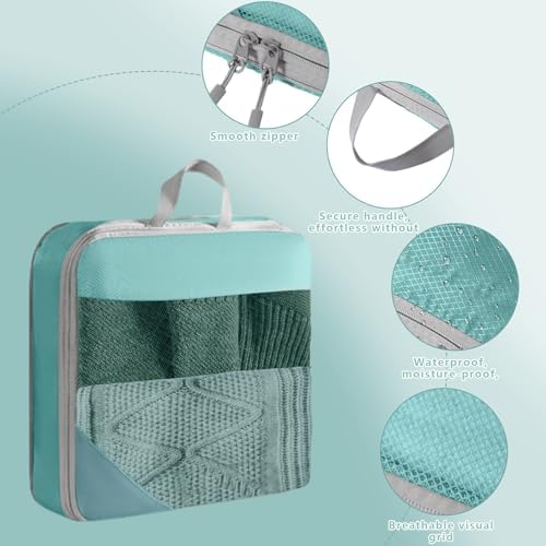 6PCS Compression Packing Cubes for Suitcases and Backpack with Shoe Bags Travel Organiser Essentials Bag for Luggage Storage (Lake Blue) - Image 3