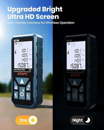 Laser Measure, DTAPE Digital Laser Distance Meter, Upgraded High-Accuracy Laser Measuring Tool, Electronic Tape Measure, 2" Backlit LCD Display, Area/Volume/Indirect Measurement, in/Ft/Ft+in/M - Image 5