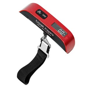 travel inspira Luggage Scale, Portable Suitcase Weighing Scales, Travel Accessories for Luggage, 110lb/50kg, Unit Conversion, Temperature Measurement, Auto Off, Battery Included (Red)