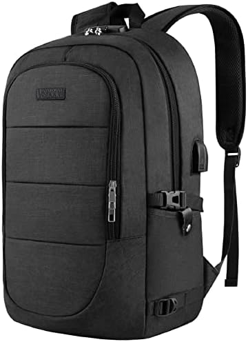 VSNOON Anti-Theft Laptop Backpack, 15.6-17.3 inch Business Laptop Rucksack Bag with USB Charging Port & Lock, Water Resistant Travel Backpack Computer Bag for Women Men, Black