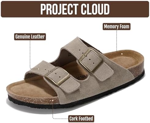 Project Cloud 100% Genuine Leather Flat Sandals Women Comfortable Beach Essentials Womens Sandals Memory Foam Vacation Essentials Comfy Women's Sandals Slides for Women Footwear - Image 2