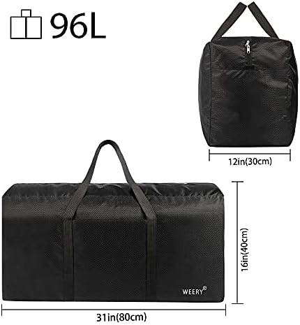WEERY Large Travel Duffle Bag, 96L Extra Waterproof Holdall Lightweight Foldable Duffel Bag for Men Women, Black - Image 2