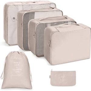 OSDUE Packing Cubes for Suitcases, 6 PCS Travel Luggage Packing Organizers Waterproof Travel Essentials Bag Accessories, Clothes Cosmetics Toiletries Storage Bags, Beige