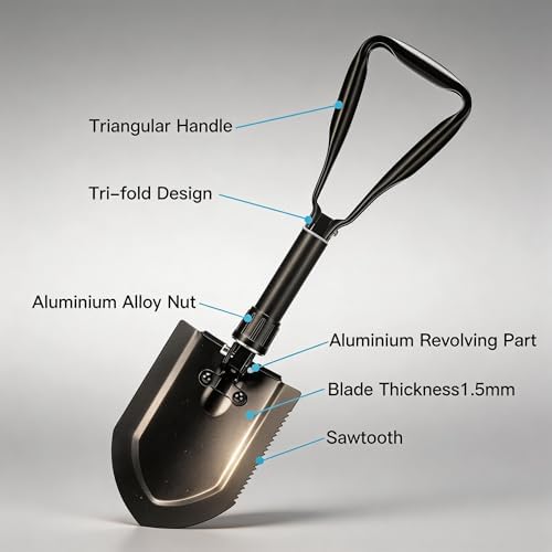 Folding Survival Shovel 23 IN,50# high-carbon steel Entrenching Tool, Folding Camping Shovel, Firefighting Shovel, Portable Shovel For Garden, Hunting, Hiking, Fishing, Car Emergency, Gifts For Men - Image 4