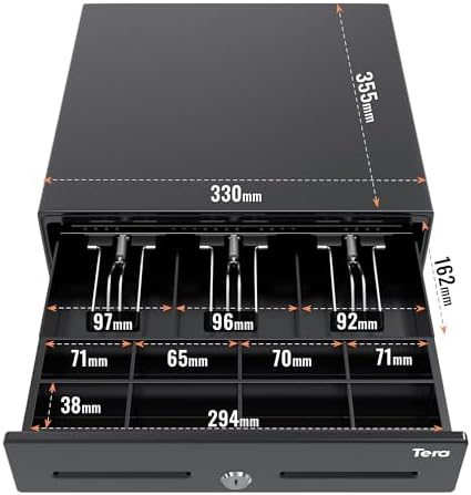 Tera 13" Cash Register Drawer Auto Open 33.5x30x10.4cm with 3 Bill 8 Coin Cash Tray 6 Keys Removable Coin Compartment Key-Lock 12V RJ12 Interface Media Slot for System Shop Business 330G - Image 8