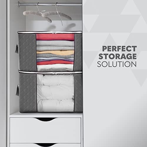 Delka 90L Storage Bags with Lids, Large Storage Boxes with lids, Storage Unit for Clothes, Duvets, Blankets, Toys, Pack of 3 Foldable Organizers with Reinforced Handles and Clear Window - Grey - Image 4