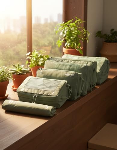ECOHUB 5 Set Compression Packing Cubes for Suitcases Organiser Bags Travel Accessories with Shoes Bag Tear-resistant Travel Cubes with ID Tag Expandable Packing Bags(Green) - Image 9