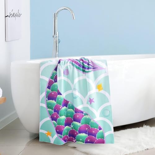WERNNSAI Beach Towel for Kids, 76 x 150cm Mermaid Microfibre Quick Dry Sand Free Pool Towel for Girls Super Absorbent Bath Pool Camping Holiday Essentials Travel Towels for Summer - Image 8