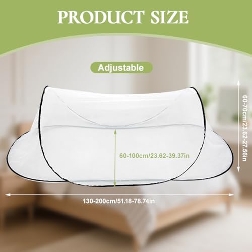 Foldable Mosquito Net, Ultra Light Pop up Mosquito Net, Portable Portable Camping Tent with Zip, Easy & Fast Installation, Travel Mosquitonet for Home Outdoor Camping (White) - Image 2