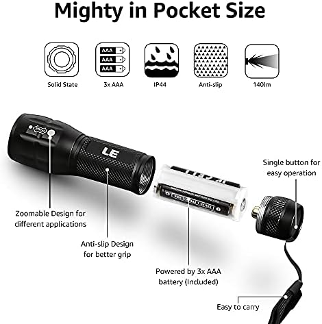LE LED Torch Battery Powered, LE1000 Super Bright Hand Flashlight, Adjustable Focus, Water Resistant, Lightweight Small Torch for Power Cut, Camping, Dog Walking, Gift for Kids Men Dad Him Elderly - Image 7