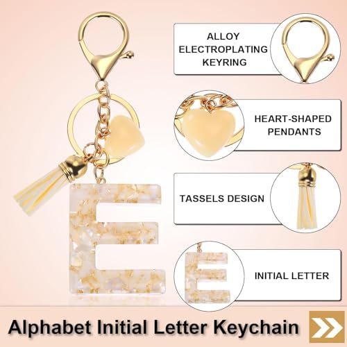 Letter Keychain,Personalised Alphabet E Keyring Heart Shaped Broken Shell Fringed Capital letter Keychain Pendant Fashion Key Chain for Women Girl amulet Adult Gift Purse Handbag Backpack Car Decor - Image 6