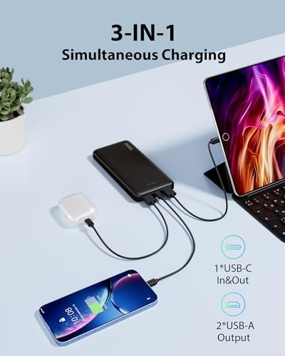 【2 Pack】Miady 10000mAh Power Bank, 22.5W Fast Charging Portable Charger USB C In&Output High-Speed Battery Pack Compatible with iPhone 17/16/15,Galaxy S25/S24, Android, iPad - Image 3