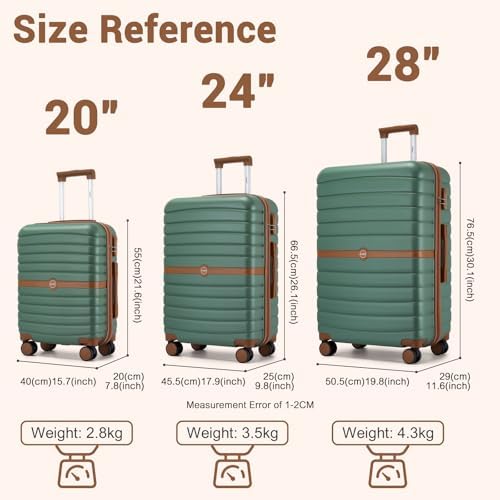 Kono Cabin Suitcase 55x40x20 Lightweight ABS + PC Hard Shell Carry On Trolley Case Small Travel Hand Luggage with 3 Digit Combination Lock Spinner Wheels (Green/Brown) - Image 8