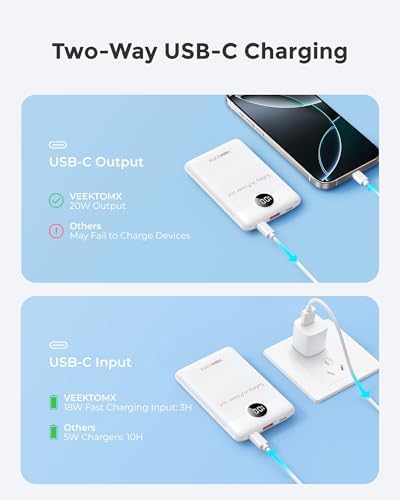 10000mAh Power Bank Fast Charging, Mini USB C Portable Charger with PD QC 3.0, Small Battery Pack, Compact External Battery Bank for iPhone, Samsung (White) - Image 9