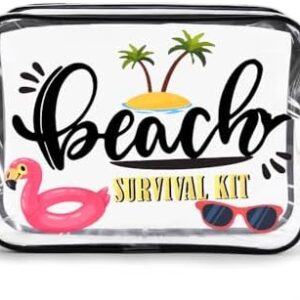 Sisadodo Clear Plastic Bags for Beach Lover Holiday Gifts for Women Men Clear Travel Makeup Bag for Handbag Suitcase Waterproof Transparent Cosmetic Toiletry Bag for Beach Survival Kit with Strap