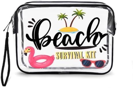 Sisadodo Clear Plastic Bags for Beach Lover Holiday Gifts for Women Men Clear Travel Makeup Bag for Handbag Suitcase Waterproof Transparent Cosmetic Toiletry Bag for Beach Survival Kit with Strap