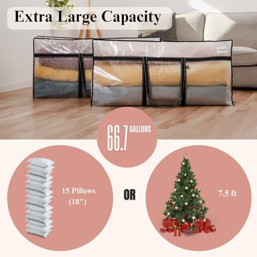 VENO 1 Pack Extra Large Moving Bags, Christmas Tree Storage Bin,Heavy Duty Moving Boxes, Large Storage Bins with Lids Alternative for College, Packing Supplies Essentials (Clear, 1 Pack) - Image 3