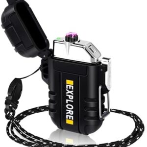 Electric Lighter Rechargeable USB, Electronic Plasma Arc Lighter Windproof and Waterproof for Camping, Hiking, Outdoor, Survival, Tactical, EDC Gear, Birthday Gifts for Him Men