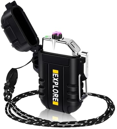 Electric Lighter Rechargeable USB, Electronic Plasma Arc Lighter Windproof and Waterproof for Camping, Hiking, Outdoor, Survival, Tactical, EDC Gear, Birthday Gifts for Him Men