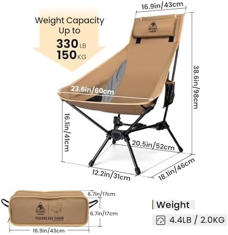 OneTigris Tigerblade High Back Camping Chair with Pillow Design, Comfortable Widened Seat Folding Chair - Image 3