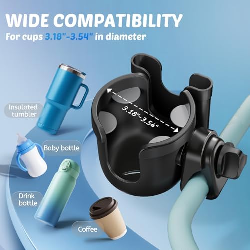 Guiseapue Pram Cup Holder: Universal Drink Coffee Cup Holder with Phone Holder Organiser for Wheelchair, Pushchair, Buggy, Bike, Walker, Baby Essentials for Newborn, New Mum Gifts for Baby Wishlist - Image 4