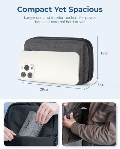bagsmart Electronics Organizer Travel Case, Cable Organiser Pouch, Travel Essentials, Tech Organiser, Travel Accessories Bag for Charging Cable, Flash Drive, Power Bank, USB, Dark Green - Image 5