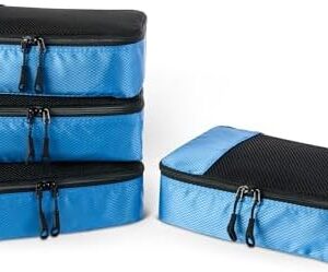 Amazon Essentials 4-Piece Packing Cubes Travel Accessories Set, Luggage Organiser with Double Zip, Mesh Top, Polyester, Small, Sky Blue (Previously Amazon Basics)