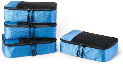 Amazon Essentials 4-Piece Packing Cubes Travel Accessories Set, Luggage Organiser with Double Zip, Mesh Top, Polyester, Small, Sky Blue (Previously Amazon Basics)