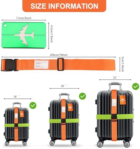 Luggage Straps, 8 Pcs Adjustable Suitcase Straps Belts with 4 Pcs Metal Luggage Tags Heavy Duty Adjustable Suitcase Belts - Image 2