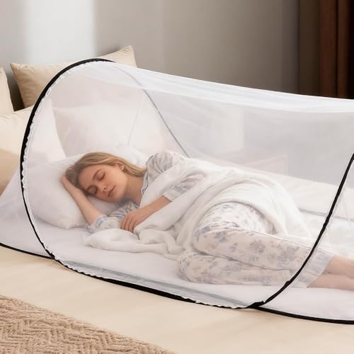 Foldable Mosquito Net, Ultra Light Pop up Mosquito Net, Portable Portable Camping Tent with Zip, Easy & Fast Installation, Travel Mosquitonet for Home Outdoor Camping (White) - Image 5