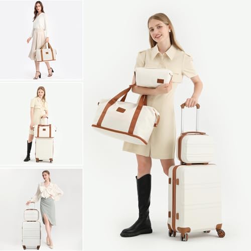 Kono Suitcase Lightweight ABS+PC Hard Shell Carry-Ons Cabin Case 12'' and 20'' Luggage Set with TSA Lock Luggage Sets of 4 Piece Included Duffels Bag & Toiletry Bag for Travel（Cream White） - Image 8