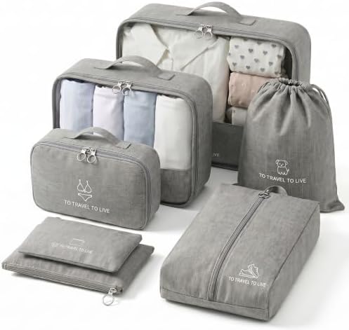 Suitcase Bags Organisers, 7 Set Compression Packing Cubes Space Saving | Travel Packing Cube with Mesh Visible Travel Accessories Set for Suitcase Backpack