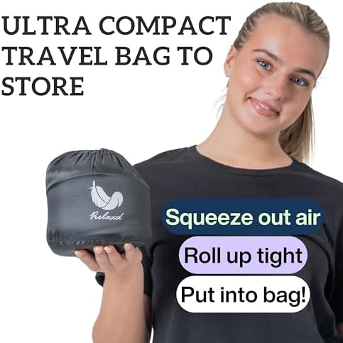 Relaxd Travel Pillow for Adults | Adjustable Memory Foam Neck Pillow for Travel | 360 Degree Neck Support | Removable Pillow Case | Includes Eye Mask, Earplugs, Travel Bag | Dark Grey | UK Brand - Image 4