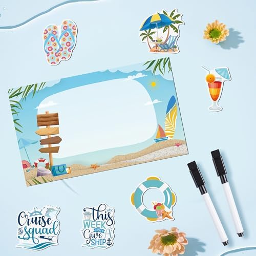 Cruise Door Magnets Decorations, 7PCS Beach Vacation Cruise Magnets, Cruising Essentials Customizable Magnetic Ship Cabin Door Signs Fridge Decor, with 2PCS Pens - Image 7