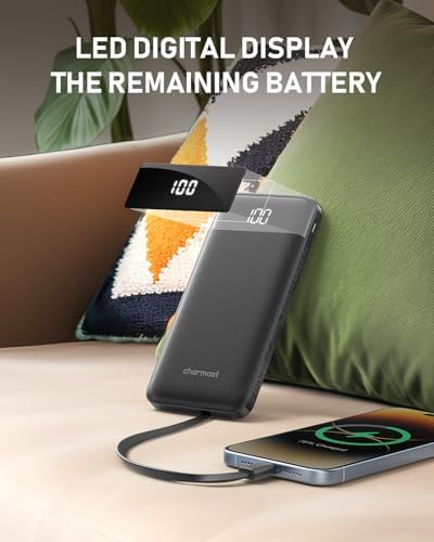 Charmast Portable Charger,10000mAh Power Bank with Built in 4 Cables,6 Outputs 3 Inputs Travel Essential USB C Battery Pack compatible with iPhone iPad Phones - Image 5