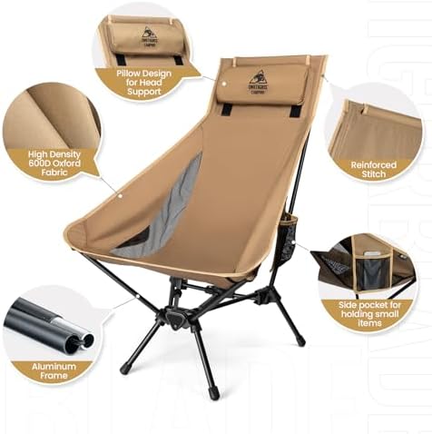 OneTigris Tigerblade High Back Camping Chair with Pillow Design, Comfortable Widened Seat Folding Chair - Image 7