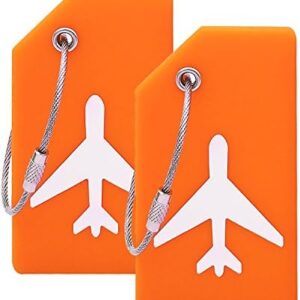 2Pack Luggage Tag with Name Card, Orange Silicon Luggage Tags to Suitcase | Silicon luggage tags, bright color luggage tag, Luggage tags with 6Inch stainless steel keychain, Soft bandable tags