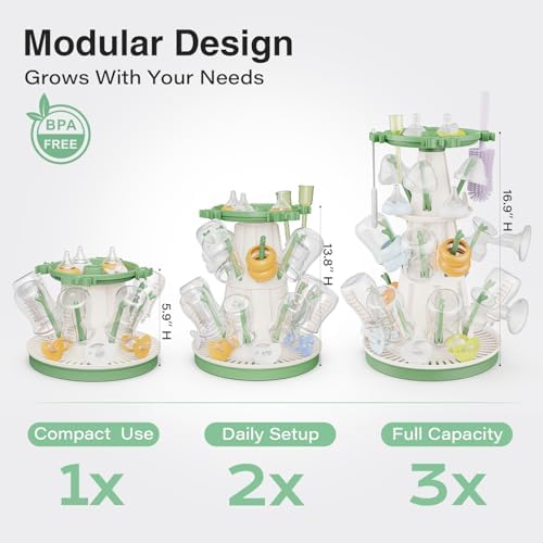 TAZENI Baby Bottle Drying Rack, Large Baby Bottle Storage, Space Saving Bottle Rack Dryer Organiser with 20 Hooks, for Feeding Nipples, Teats, Soothers, Newborn Essentials Bottle Accessories - Image 3