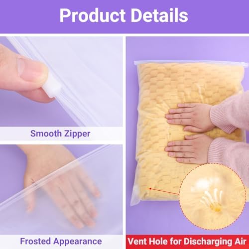 Zip Lock Bags for Clothes, 25Pcs 40 * 50cm Large Forsted Plastic Bags, Travel Organiser Bag, Packing Bags for Suitcases, Storage Bags for House Organize, Moving House (With Vent Holes) - Image 3