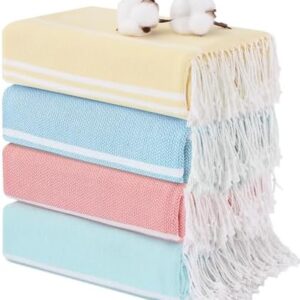 4 Packs Cotton Turkish Beach Towels Oversized Bath Pool Swim Towel Bulk Set Quick Dry Sand Free Extra Large Big Blanket Adult Travel Essentials Cruise Accessories Must Haves Clearance Vacation Stuff