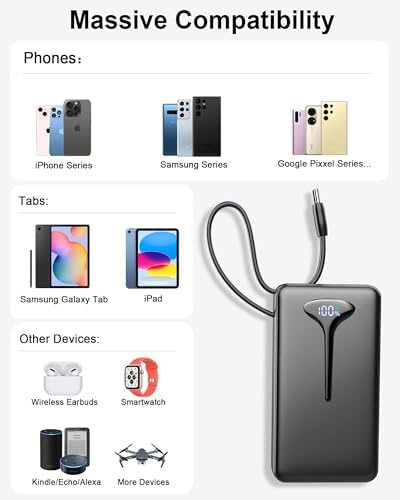 Power Bank, Fast Charging 22.5W Portable Charger 10000mAh, Small Battery Pack USB-C In & Out, Lightweight Powerbank with Built in Cable for iPhone 17/16/15/14/13, Samsung Galaxy, Xiaomi, Android etc - Image 7