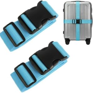 Luggage Straps, 2 Pcs Adjustable Suitcase Packing Belts Travel Accessories (Light Blue)
