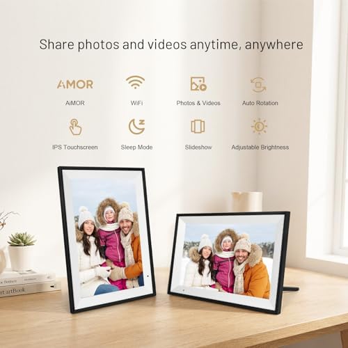 AEEZO Digital Photo Frame WiFi, 32GB 1280 * 800 IPS Touchscreen, Sleep Mode, Electronic Photo Frame, Quick Remote Upload of Videos and Photos via AiMOR Software(Black) - Image 2
