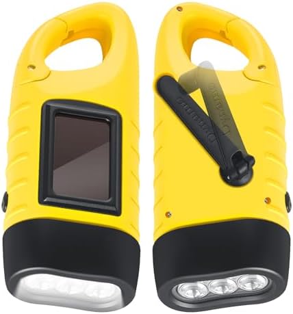 Kssvzz 2 Pack Wind Up Torch, Solar Torch with Carabiner Hook, Hand Crank Rechargeable Torches, Portable Camping Torches for Emergency, Outdoor, Survival Gear