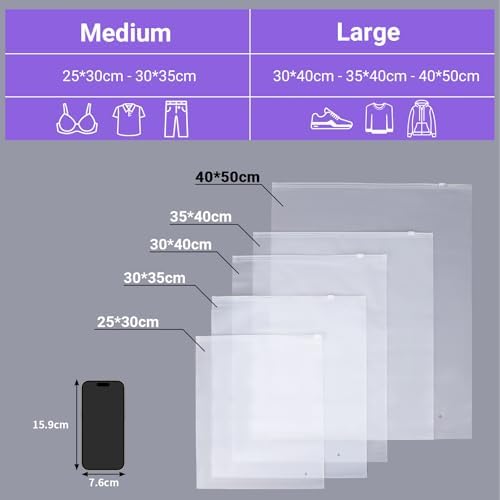 Zip Lock Bags for Clothes, 25Pcs 40 * 50cm Large Forsted Plastic Bags, Travel Organiser Bag, Packing Bags for Suitcases, Storage Bags for House Organize, Moving House (With Vent Holes) - Image 2